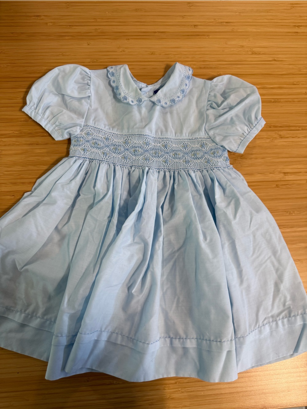 Carriage Boutique Light Blue Smocked Cotton Dress